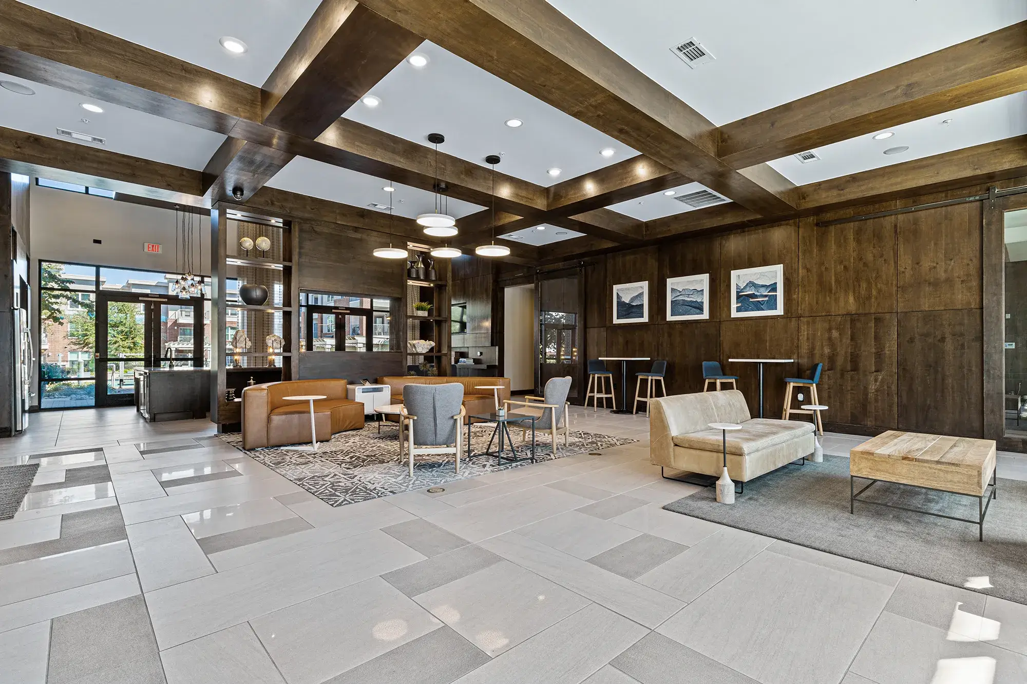 Clubhouse lounge with sofas and tables