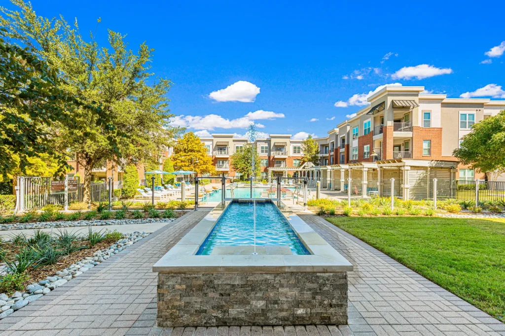 Courtyard with fountain overlooking the pool