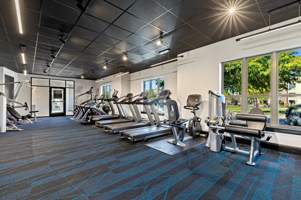 Fitness center with cardio machines and strength training equipment