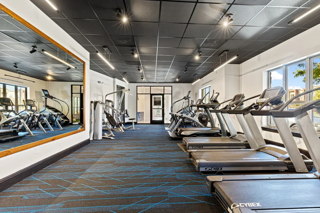 Fitness center with cardio machines and strength training equipment