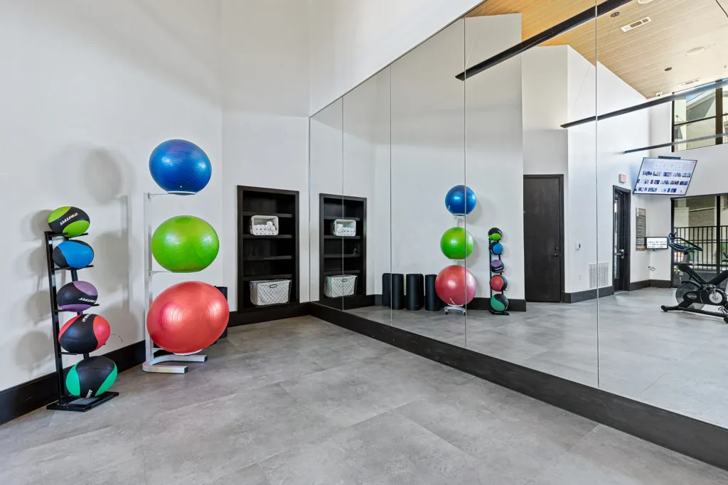 Fitness center yoga and cycling room
