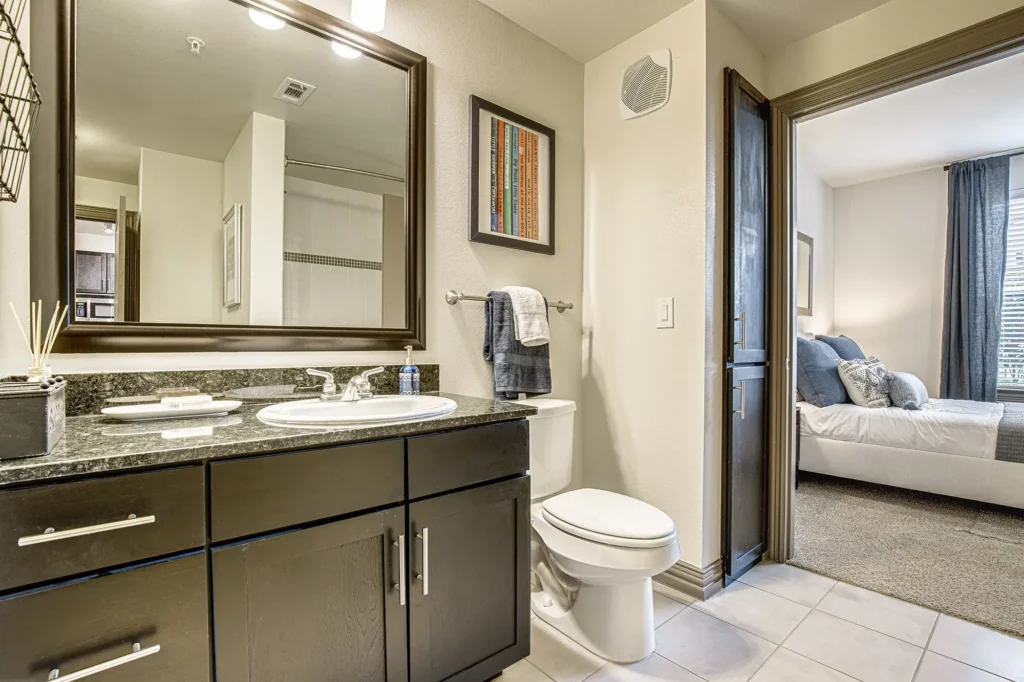 Private bathroom off of a bedroom